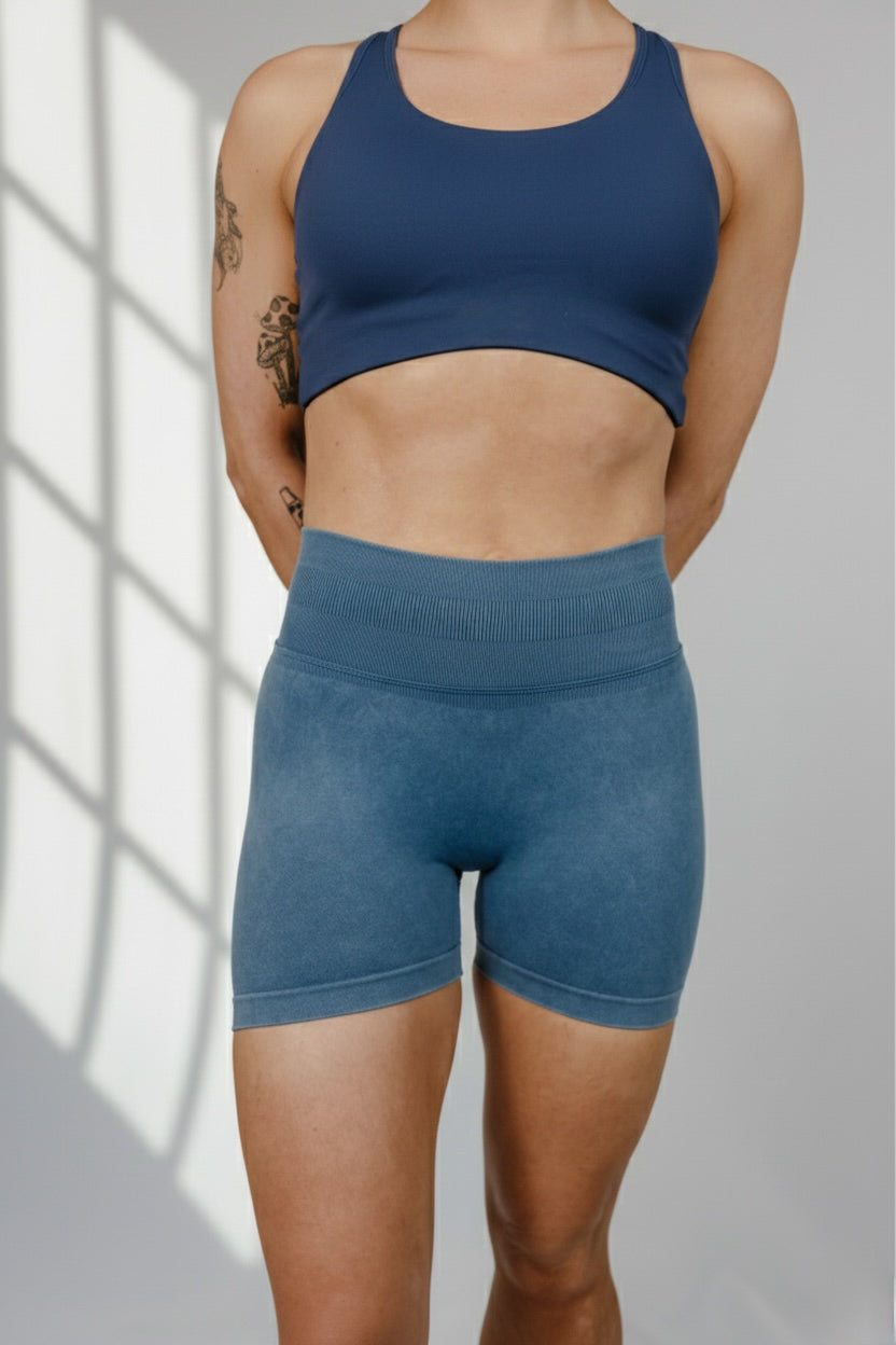 ATHENYX ATHENA Scrunch Bum Shorts - High Waist - Blue