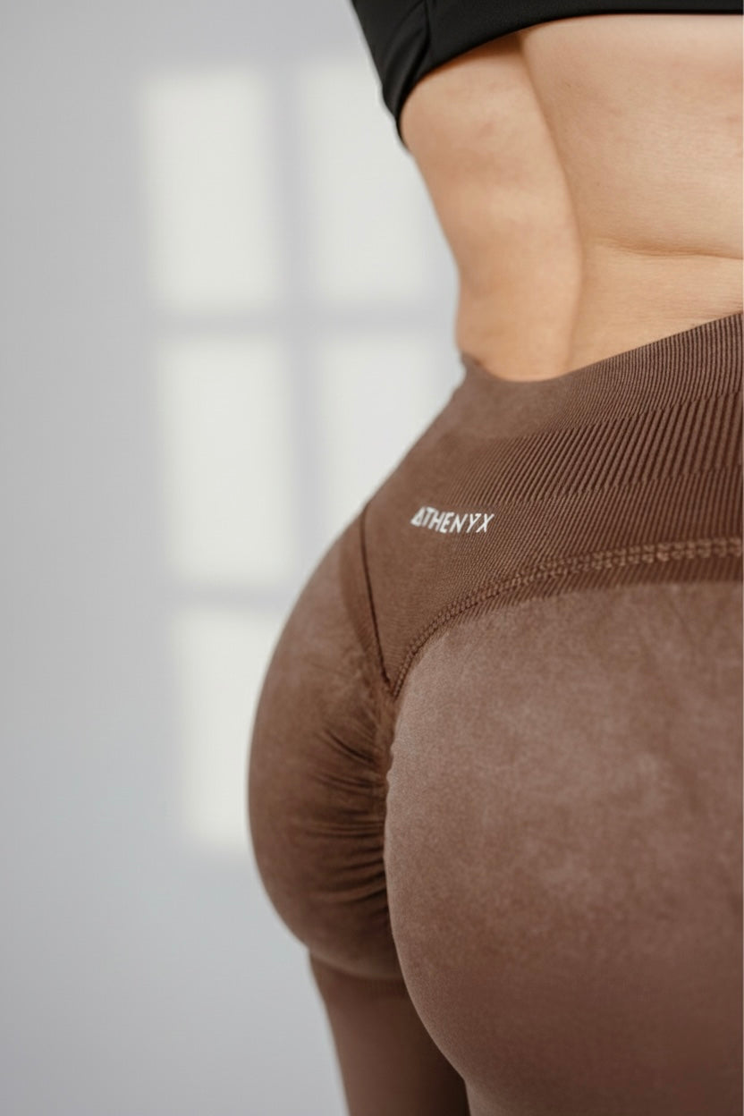 ATHENYX ATHENA Scrunch Bum Shorts - High Waist - Brown