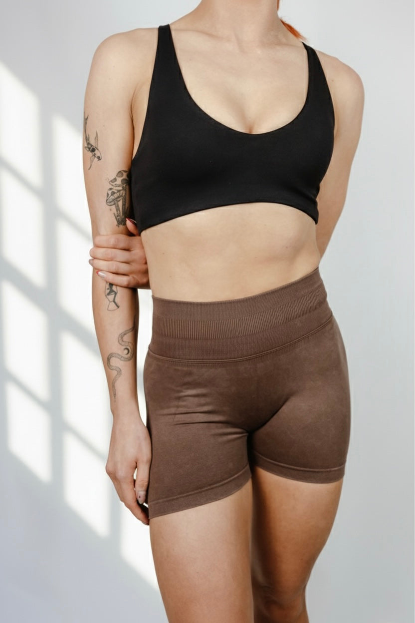 ATHENYX ATHENA Scrunch Bum Shorts - High Waist - Brown
